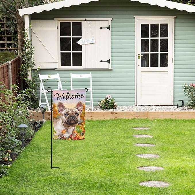 French Bulldog Autumn Pumpkin Fall Dog Garden Flag Welcome Party Outdoor Outside Decorations Picks Home House Garden Yard Decor 12x18 Inch