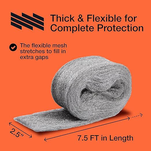 MaPorch Stainless Steel Wool Mouse Hole Filler - 2-Pack, 3.2 in x 7.5 ft - Flexible Gap Filler & Rodent Defense - for Weep Hole & Brick Wall Seals
