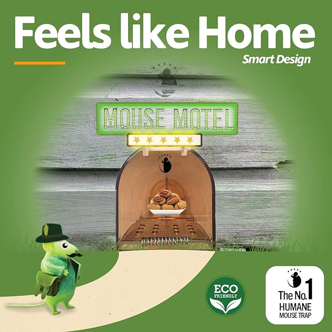 Motel Mouse Humane No Kill Live Catch and Release Mouse Traps, Reusable with Cleaning Brush - 2 Pack