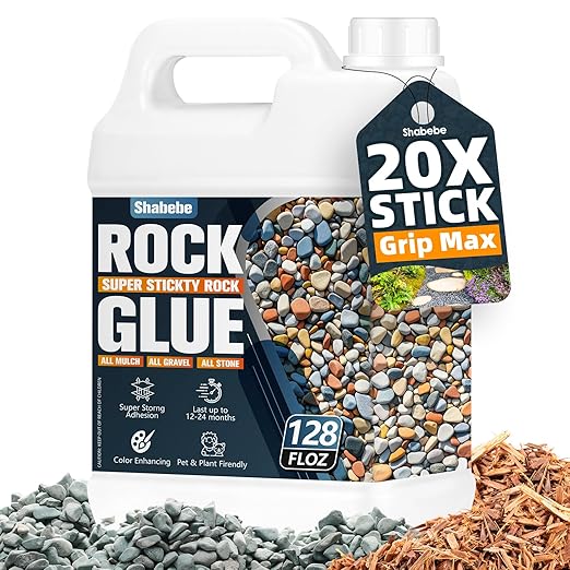 Rock Glue for Landscaping - 1 Gallon Mulch Glue with Grip Max for Strong Adhesion of Rocks, Gravel&Mulch, Long-Lasting Non-Toxic, Fast-Drying & Weather-Resistant Gravel Binder for Pebble, Pine Straw