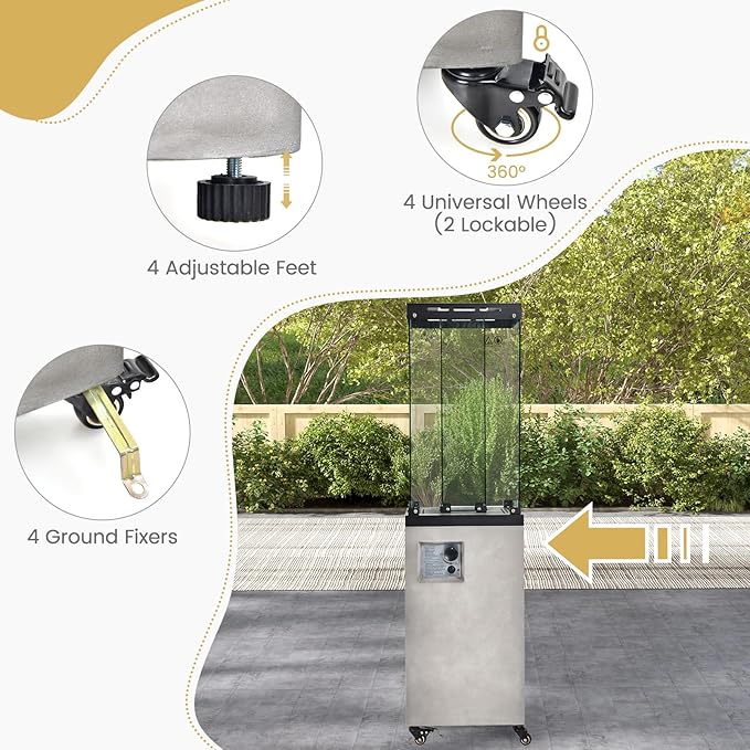 Giantex 41,000 BTU Outdoor Heater, Propane Patio Heater, Outside Space Heater with Protective Cover, Wheels & Adjustable Feet, CSA Certification, Portable Gas Heater for Garden, Yard (Gray)