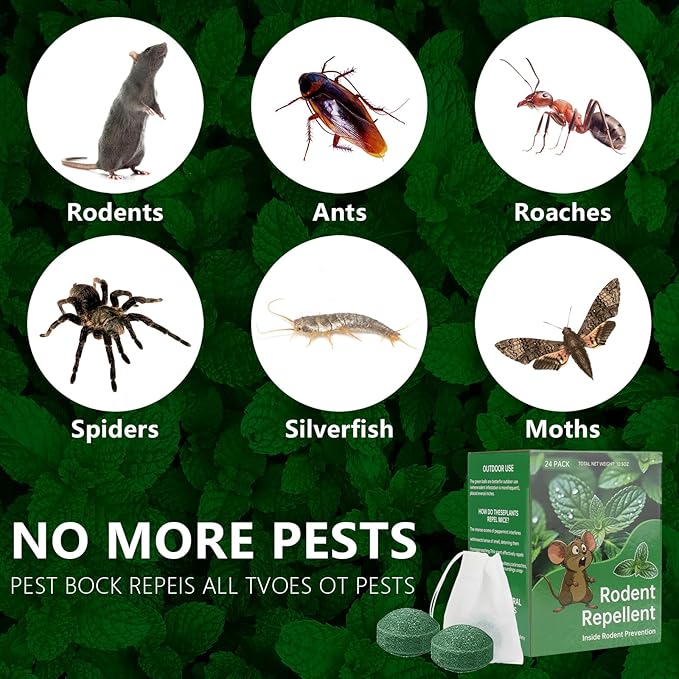 Mouse Rodent Repellent, 48 Pack Peppermint Lemon Oil Mice Repellent for Squirrel Rats Spider Pests, Natural Deterrent for Kitchen, Warehouse, Car, Cat, Indoor, Outdoor Safe for Pets & Family
