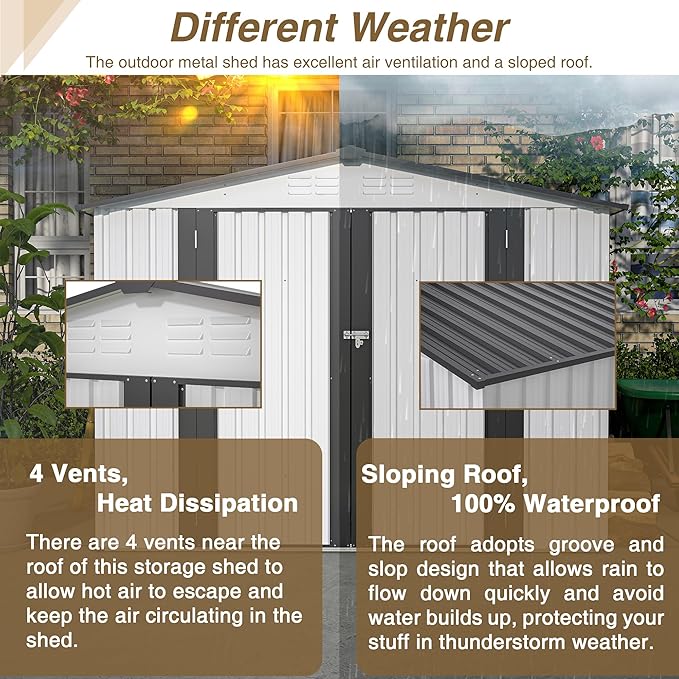 Outdoor Storage Shed, 8x6 FT Galvanized Steel Metal Shed, Lockable Waterproof Tool Storage Sheds for Garden, Patio, Lawn – Durable Storage Solution in Multiple Sizes