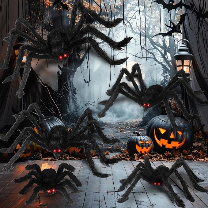 Halloween Giant Spider Decorations: 35/49/79 Inches Large Fake Scary Hairy - 3PCS Huge Plush Toy Props for Indoor Outdoor Creepy Lawn Garden Decor Black