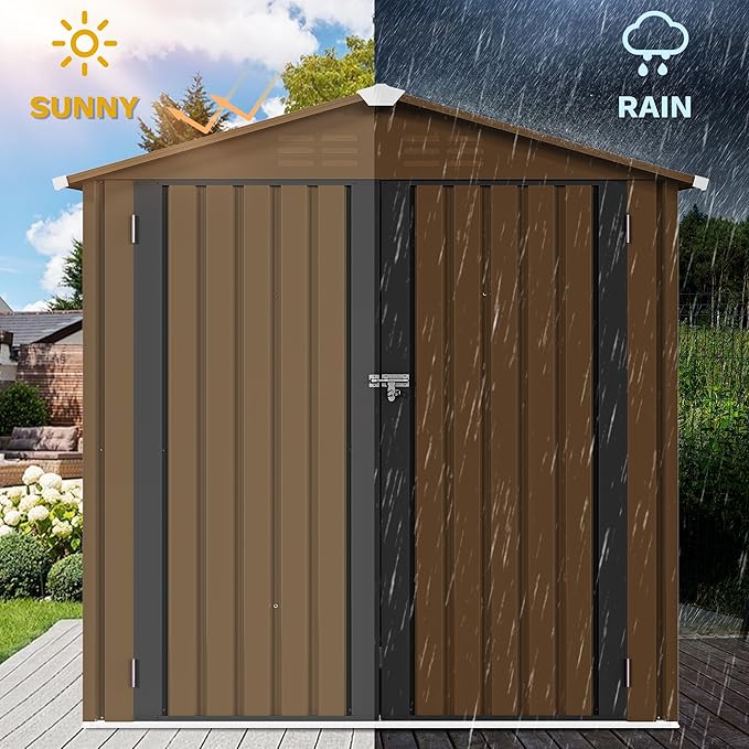 DWVO 6x4ft Metal Outdoor Storage Shed, Waterproof Tool Shed Heavy-Duty Storage Unit with Lockable Door and Vents, Ideal for Bicycles, Tools, Lawnmowers, Backyards, Patios, Lawns - Brown