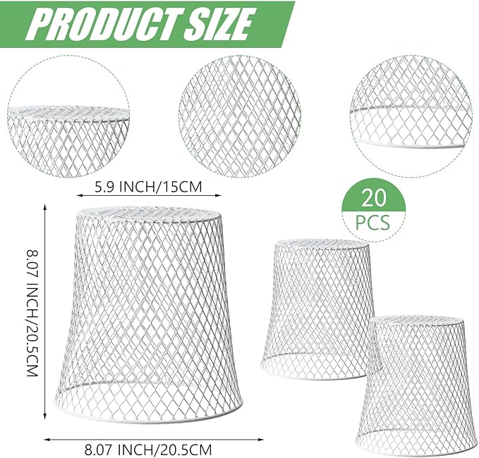 20 Pcs 8inch Chicken Wire Plant Covers,Wire Garden Cloches Chicken Wire Cloche Plant Protector Metal Heavy Duty Garden Plant Cloche for Keeping Bunnies Chicken Squirrels Birds Other Out