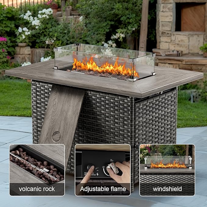 4 Piece Patio Furniture-with 50,000 BTU Gas Propane Fire Pit Table Outdoor Patio Furniture with Swivel Rocker Chairs,Outdoor Couch