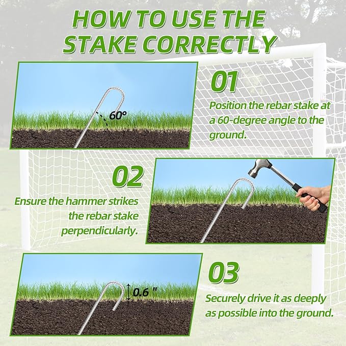 Rebar Stakes 16inx10mm Galvanized J Hook 4pcs – Heavy Duty Ground Tent Stakes for Fence,Bounce House,Outdoor Plants,Artificial Turf,Dog Coop,Metal Stakes for Christmas Decorations