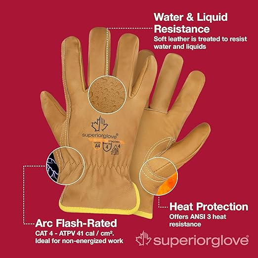 Superior Glove Endura Cut and Water Resistant Leather Work Gloves for Men & Women – 378GOBKL Medium (Pack of 1 Pair)