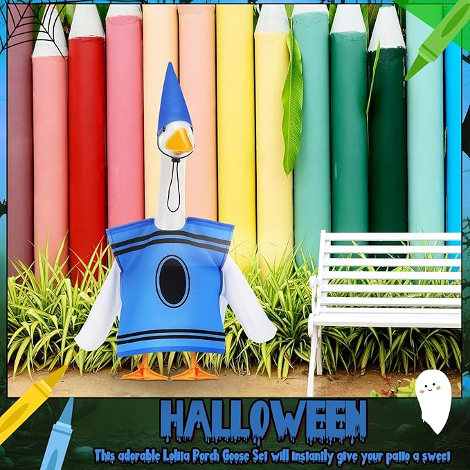 Geyoga Halloween Goose Crayon Costume Porch Goose Outfits 23" Fall Geese Clothes Classroom Lawn School Garden Patio Yard Outdoor Decorations(Blue,Crayon)