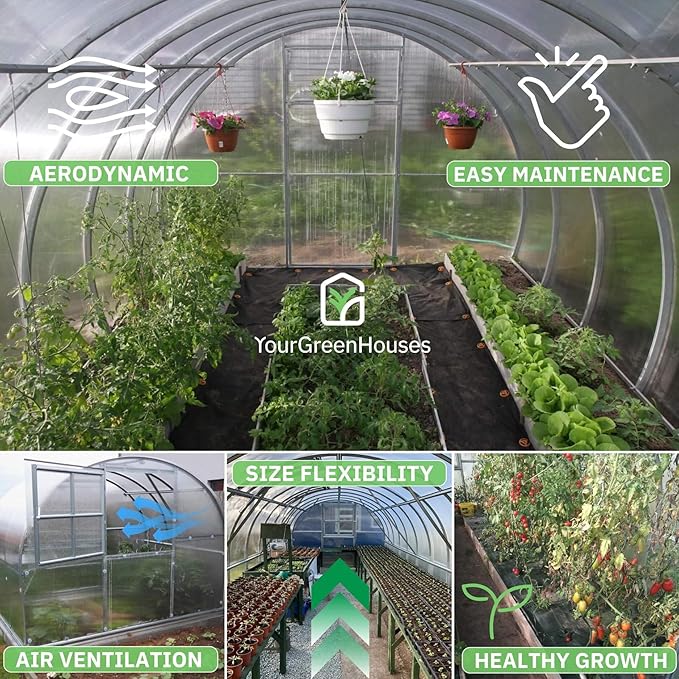 Polycarbonate Tunnel Greenhouse, Weather Resistant & Easy Assembly Greenhouses - Expandable Greenhouse for Outdoors, Garden House Tunnel with 6 Bonus Accessories & 10 Yr Frame Warranty(10x13 FT)