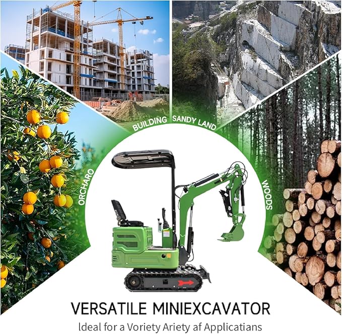 Mini Excavator for 1 Ton B&S Engine with Hydraulic Thumb Clamp,Standard Bucket,Broken Hammer,Ripper, Mud Bucket, Rake, Auger, Quick Change Attachments (g 6 attachments)