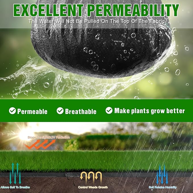 1.3FT x 50FT Weed Barrier Landscape Fabric Heavy Duty, 3.2oz Premium Gardening Weed Control Mat with 10 U-Shaped Securing Pegs, Ground Cover for Garden Beds, Farming, Underlayment, Commercial Driveway