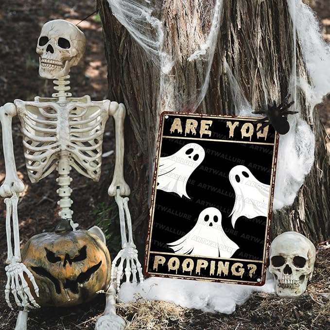 Ghost Metal Tin Sign Vintage Halloween Wall Art Rustic Bathroom Decor Tin Plaque Iron Painting Restroom Washroom 12x16inch