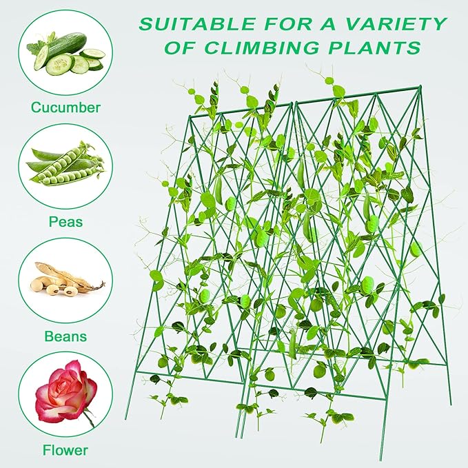DoCred Cucumber Trellis, 2 Pack Metal Foldable A Frame Garden Trellis for Raised Bed Climbing Plants, Vegetables, Includes Plant Support Clips, Twist Ties, Plastic Ties, A Frame Trellis, Green