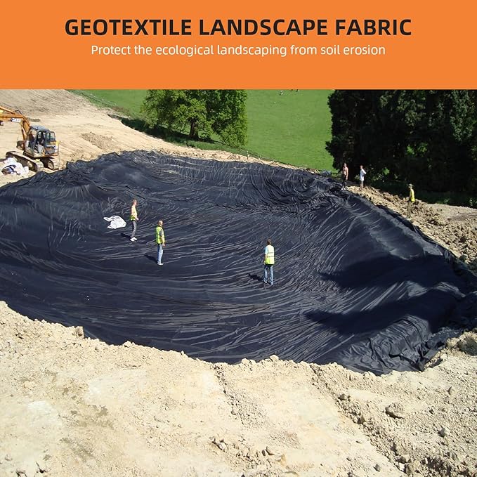 Geotextile Landscape Fabric 6ft x50ft | 6oz PP Non-Woven Weed Barrier | 350N Tensile Strength & 440N Load Capacity for Driveway Stabilization, French Drains, Erosion Contro