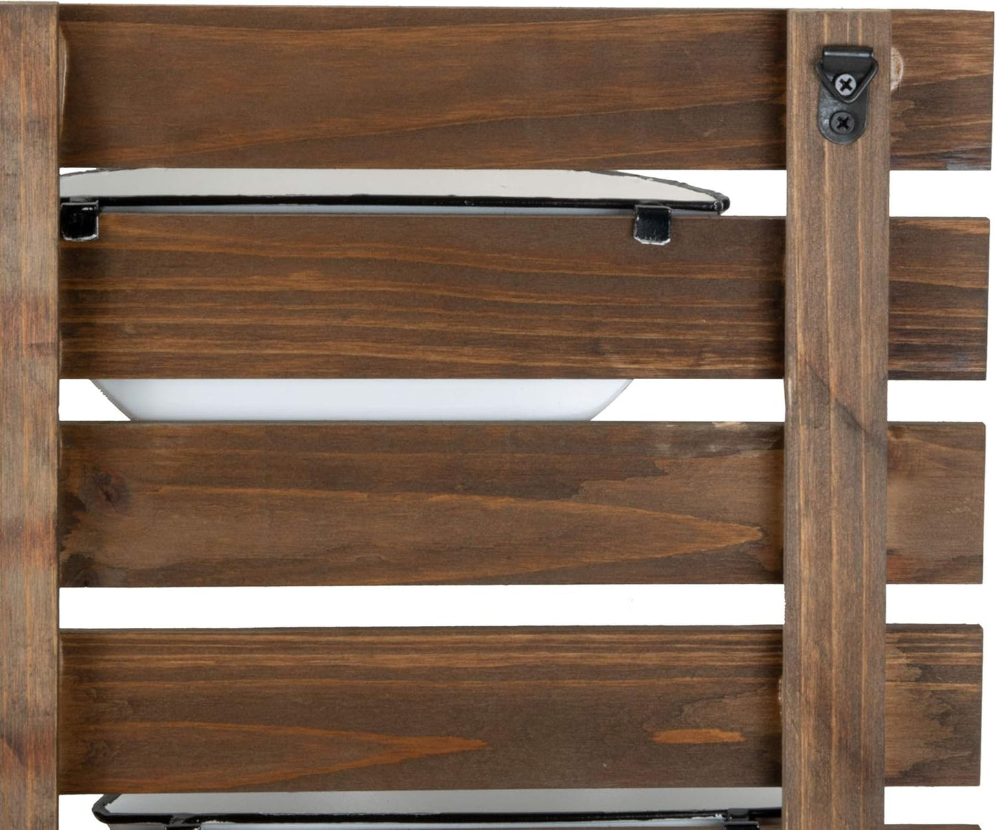 Foreside Home & Garden Rustic Slat Wood Wall Planter with Four Distressed White Enamel Pots