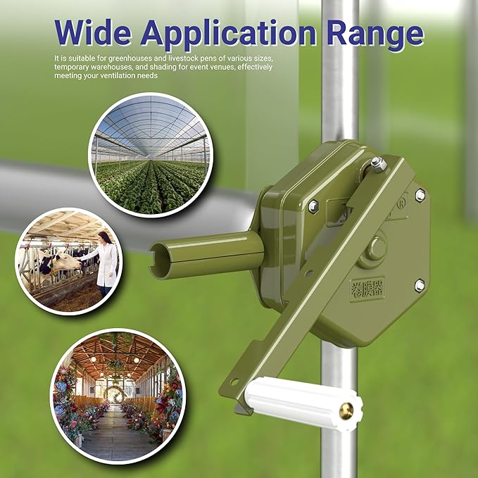 Greenhouse Side Manual Roll Up, Self Locking Roll Up Unit, Hand Crank Film Winder Roller for Greenhouse Plastic Film Livestock Curtain Ventilation, Adjustable Handle, Max. 328ft