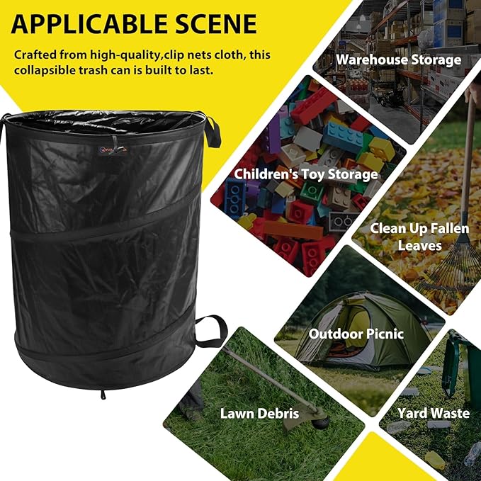 YUDI & GARDEN 45 Gallon Collapsible Garden Bag｜Collapsible Trash Can｜Camping Trash Can,Black,for Collecting Weeds,Grass Clippings,Party and Yard Waste