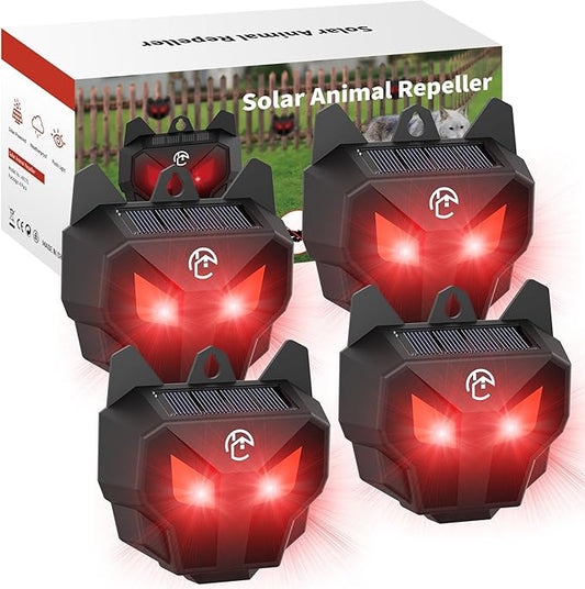 Solar Nocturnal Animal Repeller with Red LED Flashing Lights – Effective Coyote, Raccoon, Skunk, Deer & Hawk Deterrent – Waterproof Predator Lights for Yards, Gardens & Chicken Coops