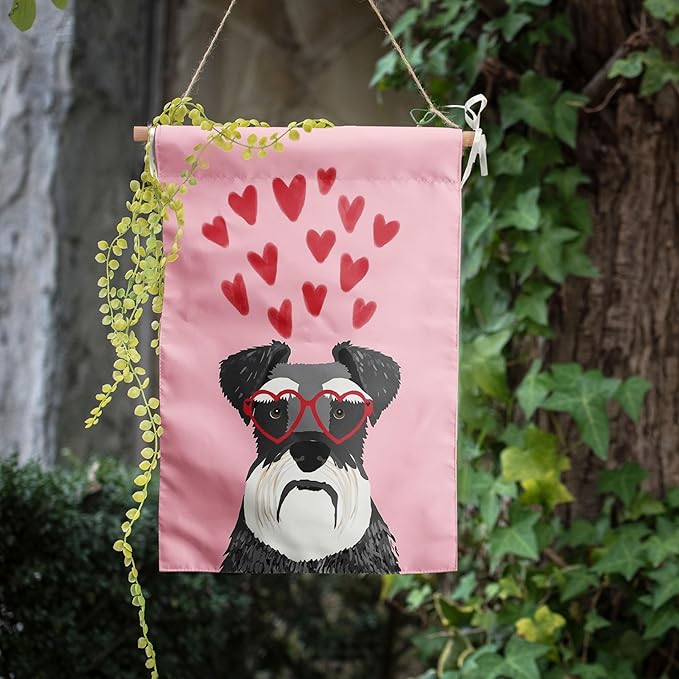 Schnauzer Valentines Garden Flag Happy Valentine's Day Flags Red Love Heart Valentine Yard Flags Mini for Outside 12x18 Double Sided Anniversary Wedding Lawn Front Porch Decor
