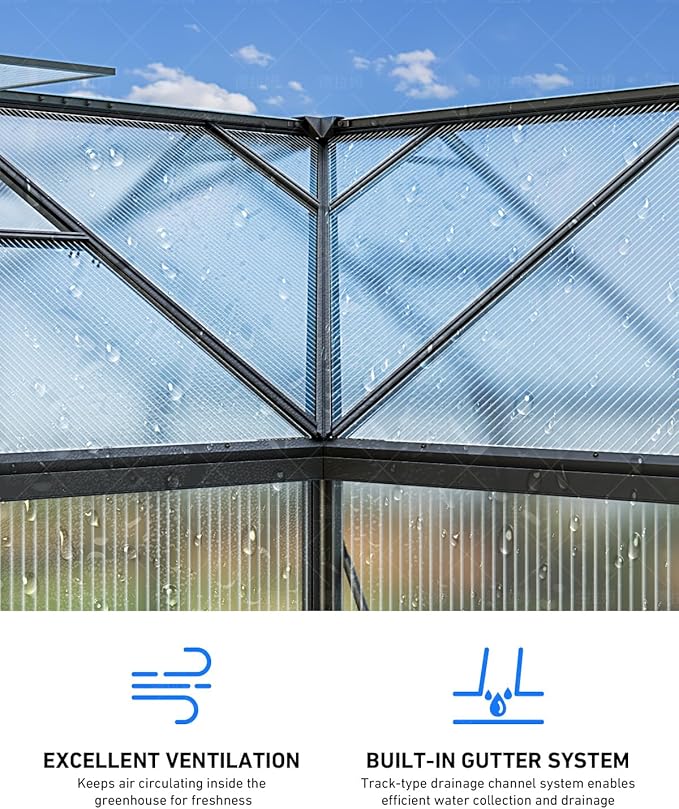 12×12FT Green Houses for Outside, Large Walk-in Greenhouses for Outdoors and Winter Garden Planting, Enhanced Aluminum Greenhouse Kit Withstands Strong Wind to Protect Vegetables or Plants