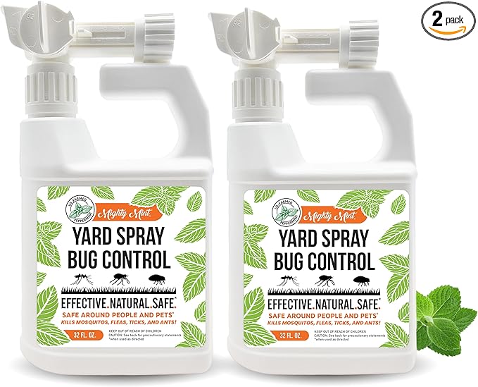 Mighty Mint Peppermint Oil Lawn & Yard Bug Control Spray – Natural Outdoor Pest Repellent for Fleas, Ticks, Mosquitoes, Ants, and More – Plant-Based, Extra-Strength Formula – 32 oz (Pack of 2)