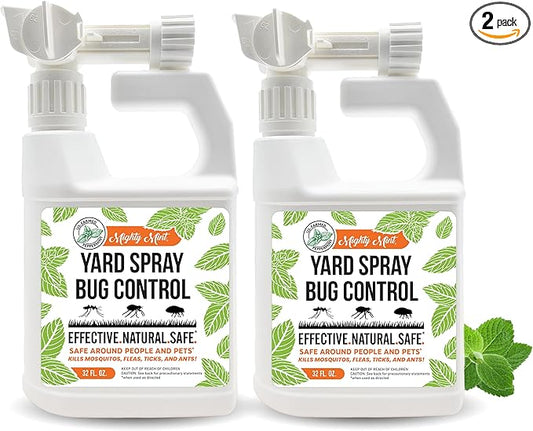 Mighty Mint Peppermint Oil Lawn & Yard Bug Control Spray – Natural Outdoor Pest Repellent for Fleas, Ticks, Mosquitoes, Ants, and More – Plant-Based, Extra-Strength Formula – 32 oz (Pack of 2)