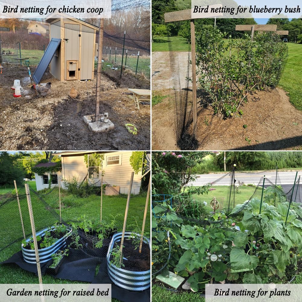 Junflying Bird Netting, 20x40 FT – 1/2" Mesh, Woven Black Netting for Garden Protection with Ties, Protects Vegetables, Fruit Trees, Blueberry Bushes & Strawberry Plants