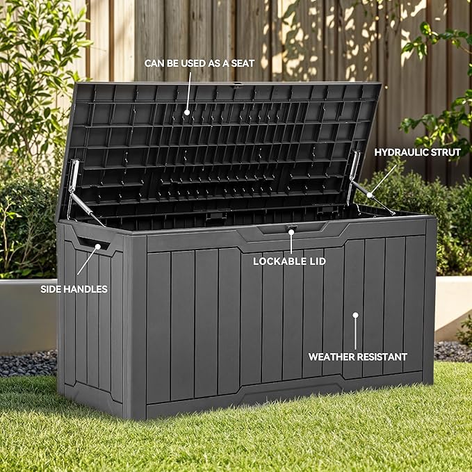 YITAHOME 80 Gallon Resin Deck Box, Weather Resistant Outdoor Storage Box, Lockable Indoor Outdoor Storage for Supplies and Essentials, Dark Gray