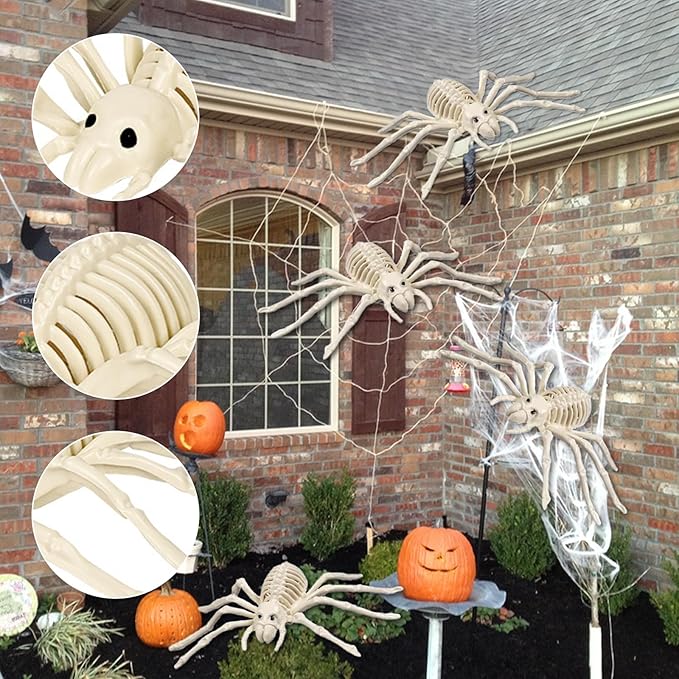 2 Pack Spider Skeleton Halloween Decor Sculpture Scary Centrepiece Animal Skeleton Spider Bone for Indoor Outdoor Spooky Scene Garden Haunted House Props
