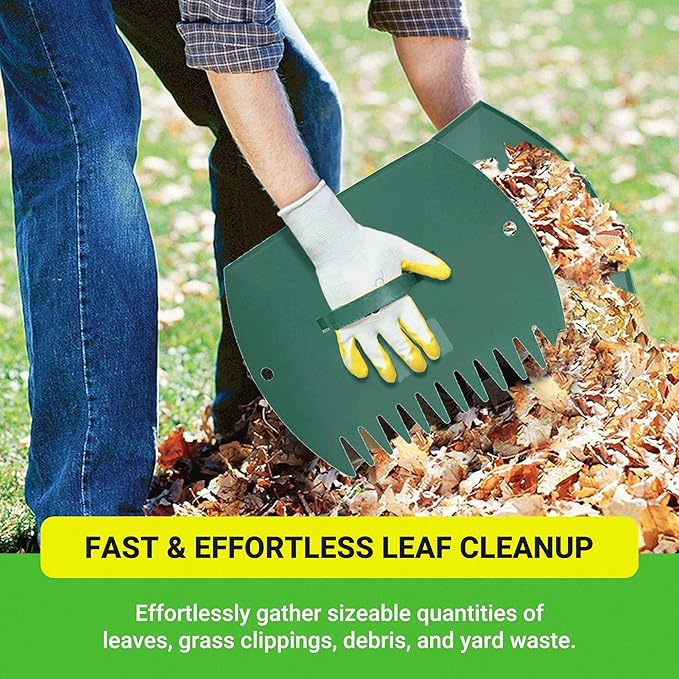 GardenHOME Leaf Scoops Hand Rakes, Large Leaf Grabbers for Yard Work and Garden Use, Clear and Collect Garden Rake, Leaf Scooper and Claws for Leaves, Lawn Debris, and Trash Cleanup, Green
