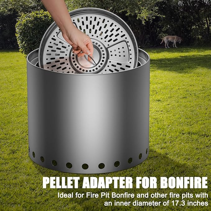 KEESHA Pellet Adapter for Solo Stove Bonfire Stainless Steel Conversion Kit for Smokeless Outdoor Fire Pit, Ideal for Burning Pellets, Diameter: 17.3 in