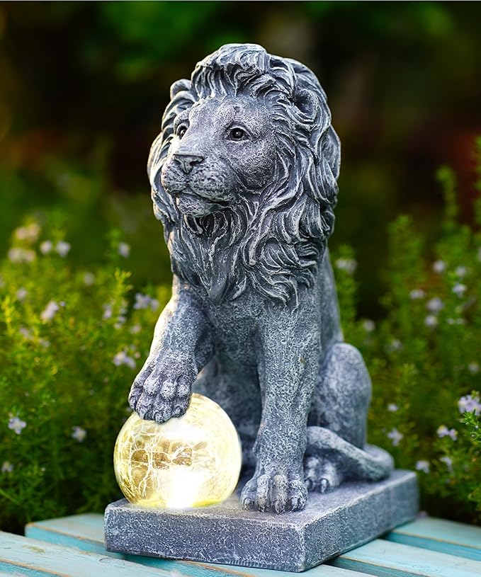 Lion Statue for Garden Decor: Outdoor Figurines Sculpture with Ball for Lawn Patio Yard Balcony - Gifts for Mom Grandma Women