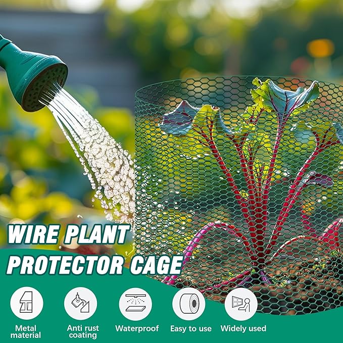 16.4Ft x16In Chicken Wire for Floral Arrangements - Free-Cut Green Metal Mesh with Hexagonal Galvanized PVC Coated Netting Guard Fence for Poultry, Garden, Plant