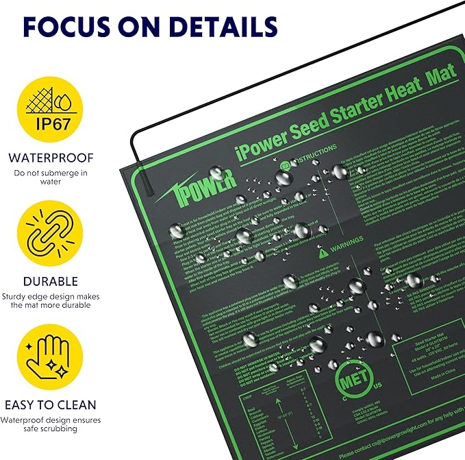 iPower 2 Pack Durable Seedling Heat Mat Warm 20" x 20" Hydroponic Heating Pad Waterproof for Seed Starting Greenhouse and Germination
