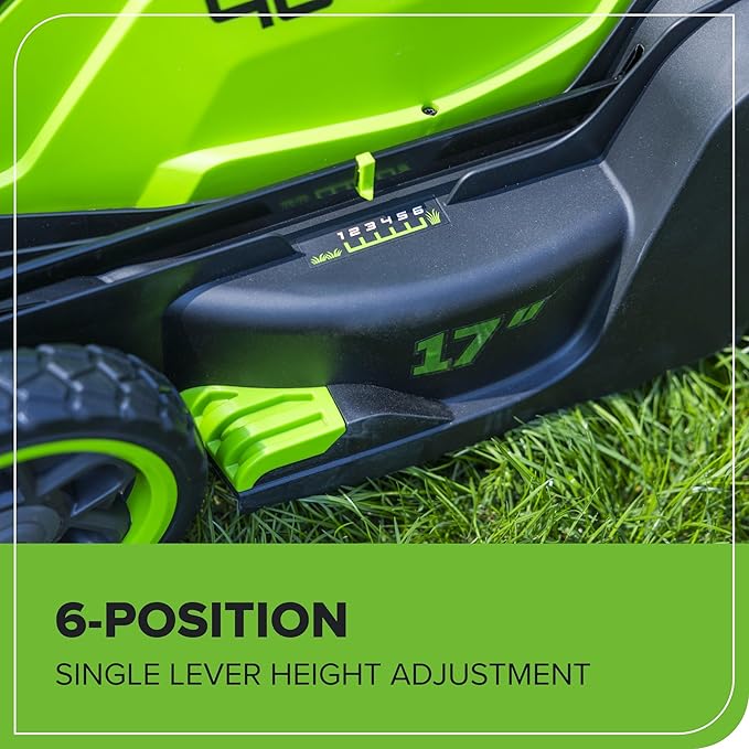 Greenworks 40V 17” Brushless (Push) Cordless Lawn Mower, 4.0Ah Battery and Charger