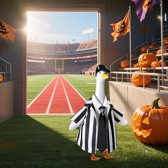 Watayo 4 Pcs/Set Referee Porch Goose Outfits, Lawn Goose Statue Referees Costume, Garden Goose Clothes Referee Shirt Hat Tie and Whistle for 23" Statue Halloween Sports Season Outdoor Patio Yard Decor