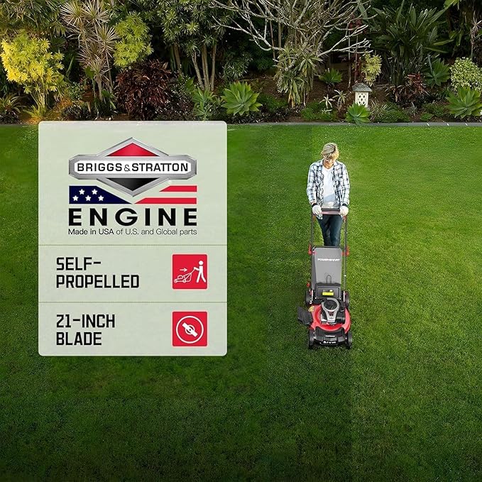 PowerSmart 21-Inch Gas Lawn Mower with B&S Engine, 3-in-1 (Bag/Mulch/Rear Discharge), Self-Propelled, 6 Cutting Heights, Durable Steel Deck, Rear-Wheel Drive