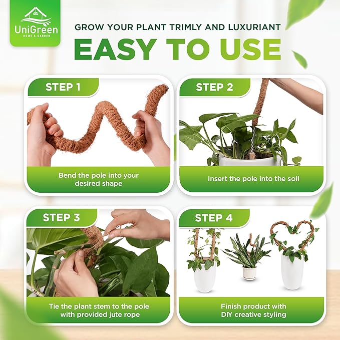 UNIGREEN 2Pack 47'' Premium Bendable Moss Pole - Monstera Plant Support - Plant Trellis Moss Pole for Plants - Moss Poles for Climbing Plants - Plant Sticks Support for Indoor/Outdoor Plants Potted