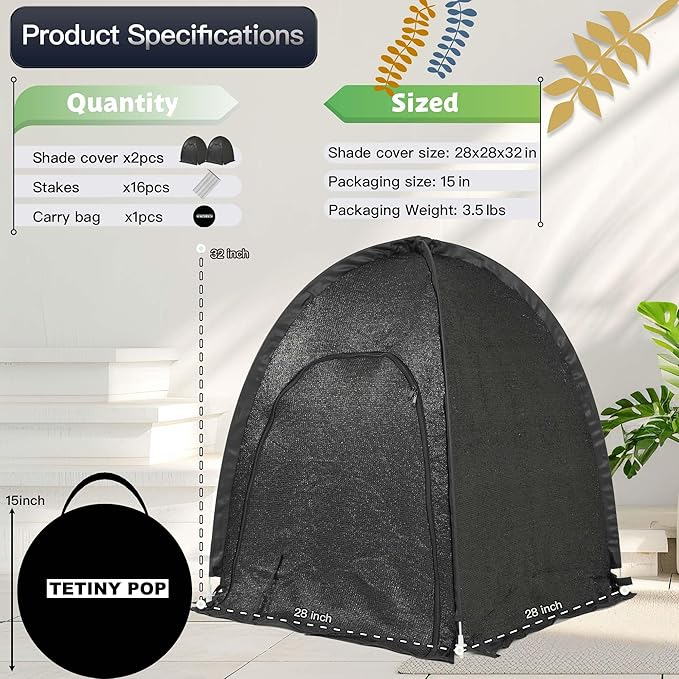2pack Pop up Plant Sunshade Cloth,Plant Sun Shade Net for Flower UV Resistant Pest Guard Cover for Outdoor Gardens Sunblock Shade Cover with Carry Bag and 16 Stakes (Black)