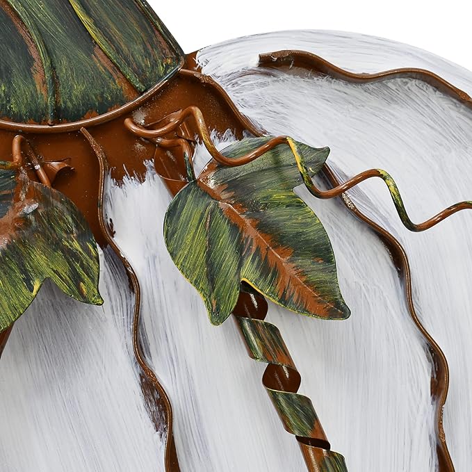 Morning View Pumpkin Garden Stakes Metal Yard Sign Fall Decor Outdoor Autumn Yard Stake Art White Pumpkin Lawn Ornaments for Patio Porch Thanksgiving Halloween Harvest 17.5 Inches Tall (White)