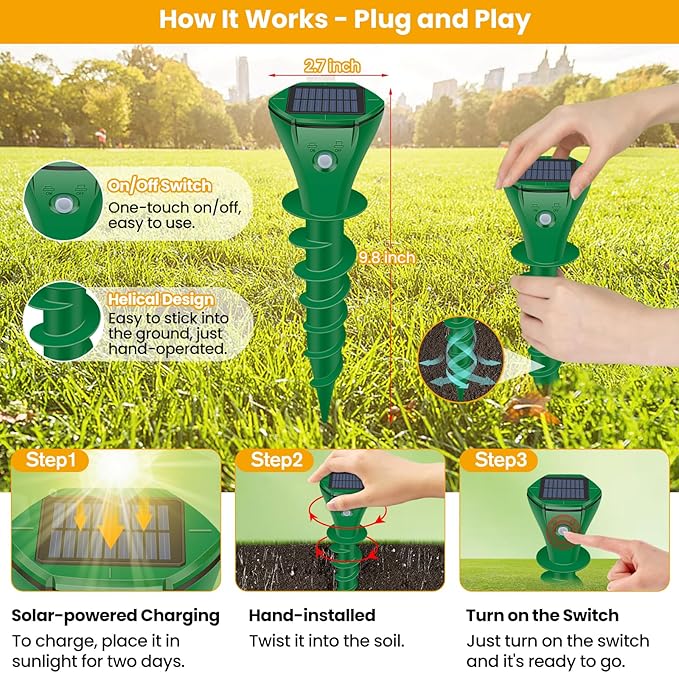 Ultrasonic Animal Repeller,Solar Pest Animal Repellent,Squirrel Repellent,Animal Deter Devices Outdoor,Cat Repellent Outdoor with Motion Sensor & Flashing Light for Yard（2 Pcs）