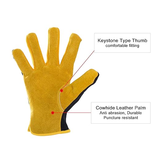 HLDD HANDLANDY 2 Pairs Leather Gardening Gloves for Men, Utility Work Gloves for Gardening, Yardwork, Construction, Mechanics, Great Garden Gifts for Men Women