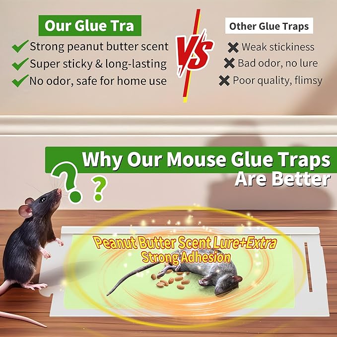 Qualirey 10 Pack Mice Traps, Green Super Sticky Mouse Traps for Mice and Rats, Peanut Butter, Pre-Scented and Non Toxic, Indoor Pet Safe Pest Control for Cockroaches, Spiders, Scorpions, 8 X 5.5 Inch