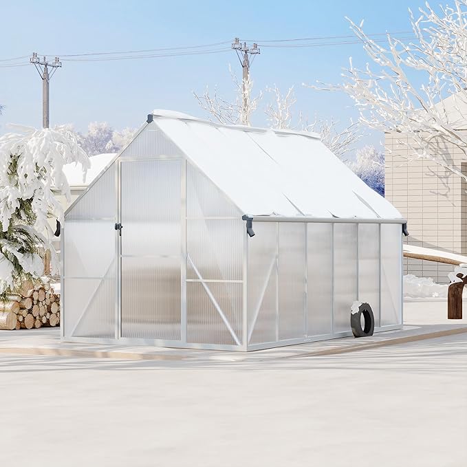 8'X12' Aluminum-Framed Polycarbonate Greenhouse, Heavy Duty Polycarbonate Greenhouse with Quick Setup Structure and Roof Vent, Large Enhanced Aluminum Greenhouses Kit for Outdoors