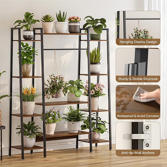 55" Large Plant Stand Indoor with 8 LED Grow Lights (3 Modes & Auto Timer) - 12 Tiered Metal Plant Shelf, 10 Dimmable Brightness Levels, Flower Stand Display Rack for Patio Balcony Garden