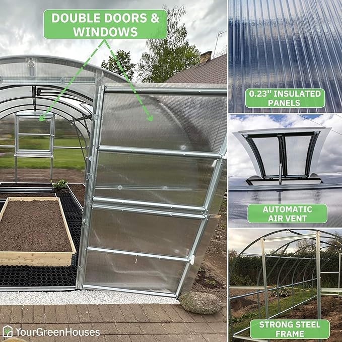 Polycarbonate Tunnel Greenhouse, Weather Resistant & Easy Assembly Greenhouses - Expandable Greenhouse for Outdoors, Garden House Tunnel with 6 Bonus Accessories & 10 Yr Frame Warranty (10x39 FT)