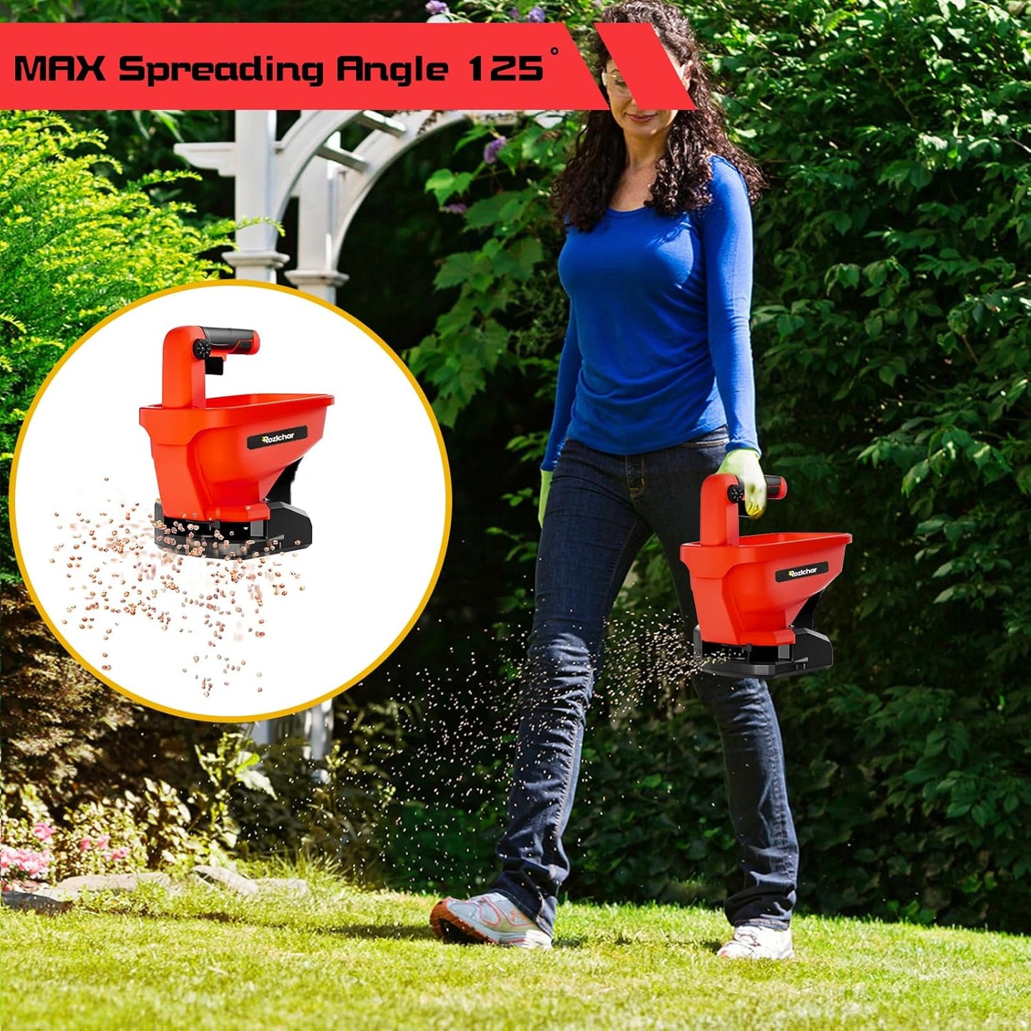 Rozlchar Power Spreader Compatible for Milwaukee 18V Battery, Seed Spreader for Year-Round, Covers Up to 5,000 sq. ft.(Tool Only, No Battery)