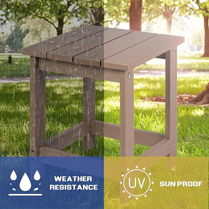 LZRS Adirondack Square Outdoor Side Table for Patio, Pool Composite Patio Table,HDPE End Tables for Backyard,Pool, Indoor Companion, Easy Maintenance & Weather Resistant(Weather Wood)